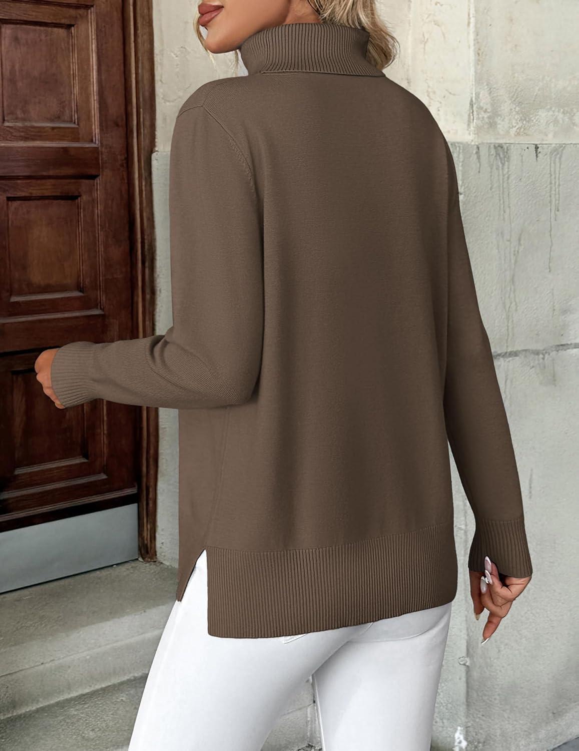 imageZeagoo Womens Turtleneck Sweater Long Sleeve Spilt Hem Casual Knit Pullover Chunky Fall Winter Jumper Top 2026Brown