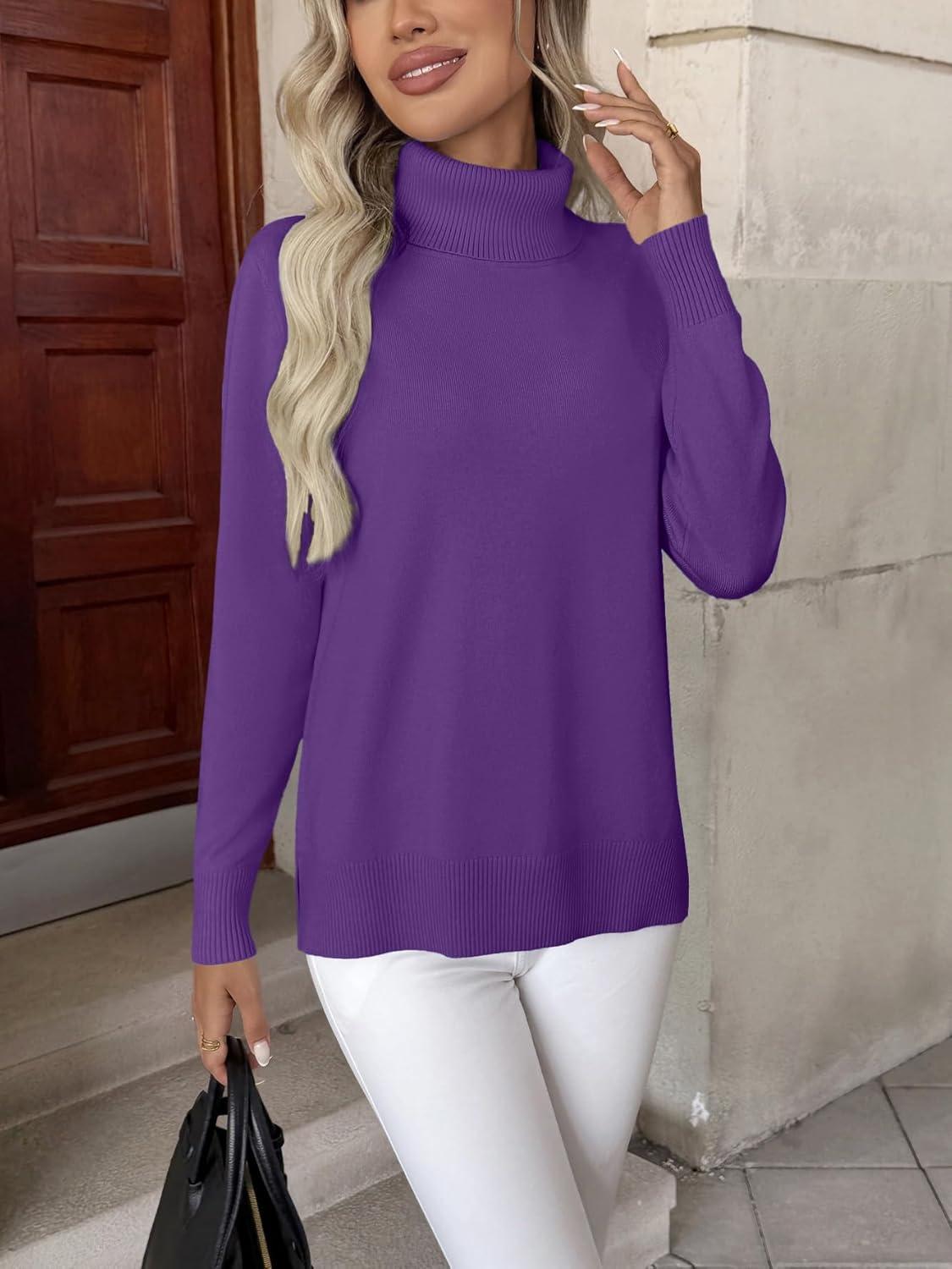 imageZeagoo Womens Turtleneck Sweater Long Sleeve Spilt Hem Casual Knit Pullover Chunky Fall Winter Jumper Top 2026Dark Purple