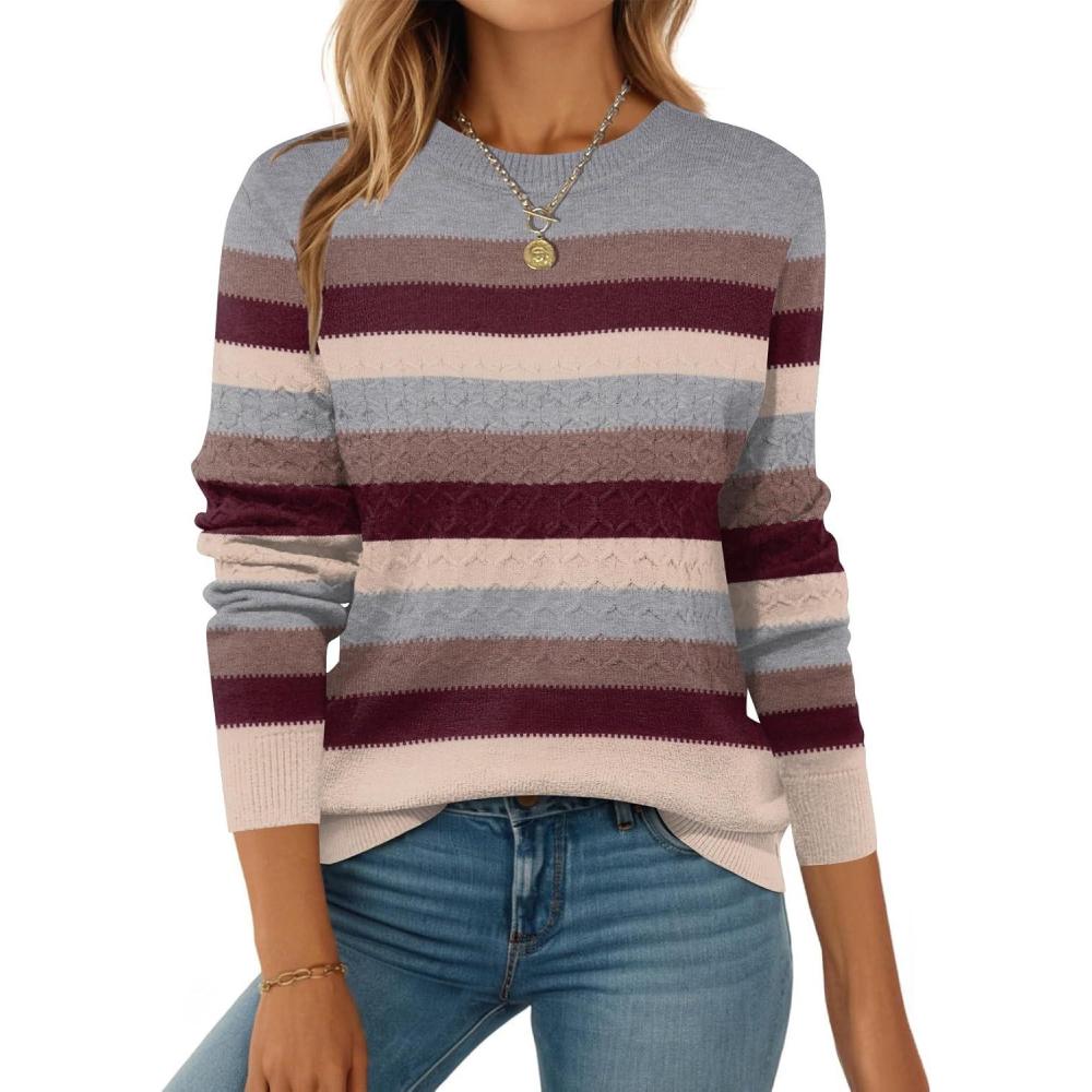 imageZEAGOO Womens Sweaters Long Sleeve Tops Crew Neck Knit Pullover Sweaters Fall Fashion 2026 Dressy Casual Basic ClothesColorblock 276