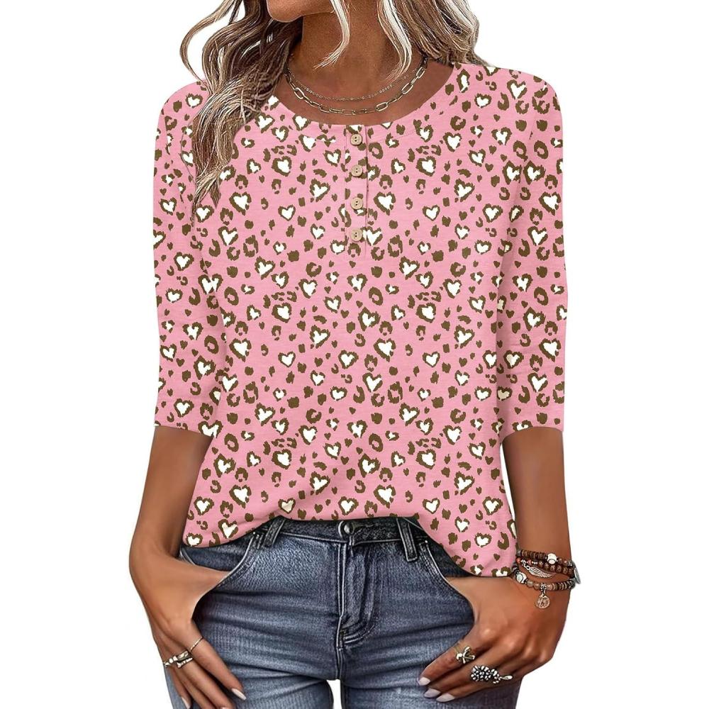 imageZeagoo 34 Length Sleeve Women Tops Crew Neck Blouses Dressy Casual Summer T Shirts Loose Fit Business Work ClothesAn18pink Love