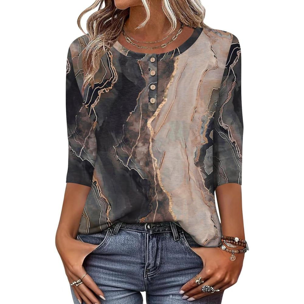 imageZeagoo 34 Length Sleeve Women Tops Crew Neck Blouses Dressy Casual Summer T Shirts Loose Fit Business Work ClothesCx278multicolor