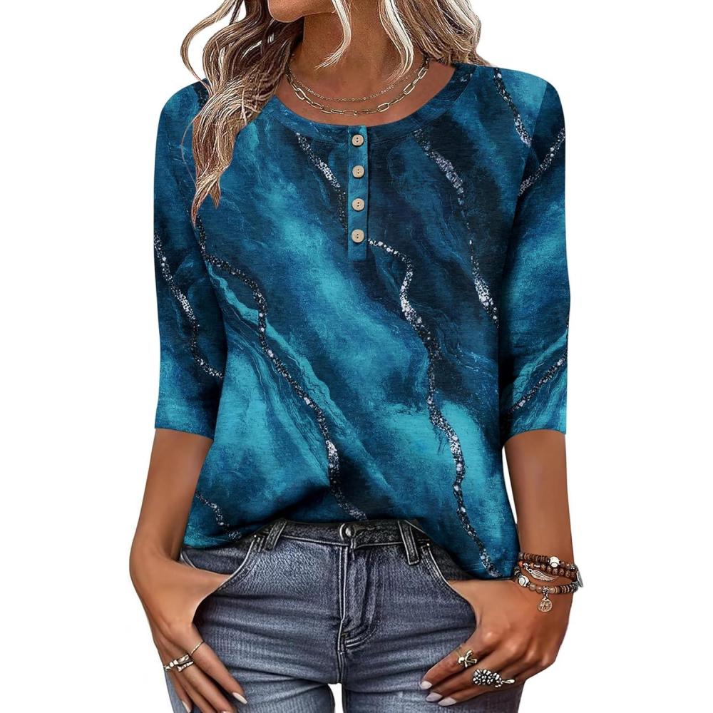 imageZeagoo 34 Length Sleeve Women Tops Crew Neck Blouses Dressy Casual Summer T Shirts Loose Fit Business Work ClothesCx287blue Green