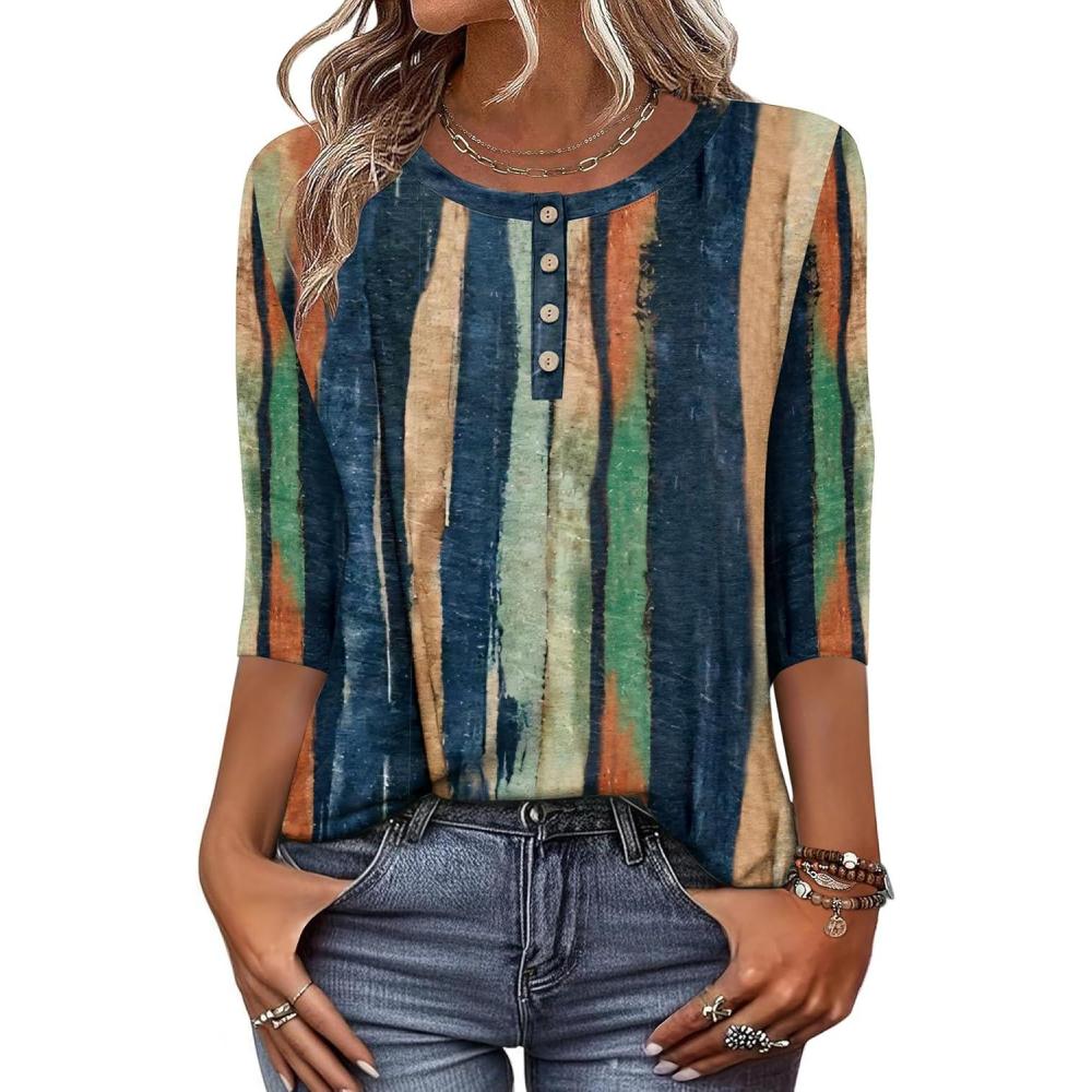 imageZeagoo 34 Length Sleeve Women Tops Crew Neck Blouses Dressy Casual Summer T Shirts Loose Fit Business Work ClothesCx289multicolor