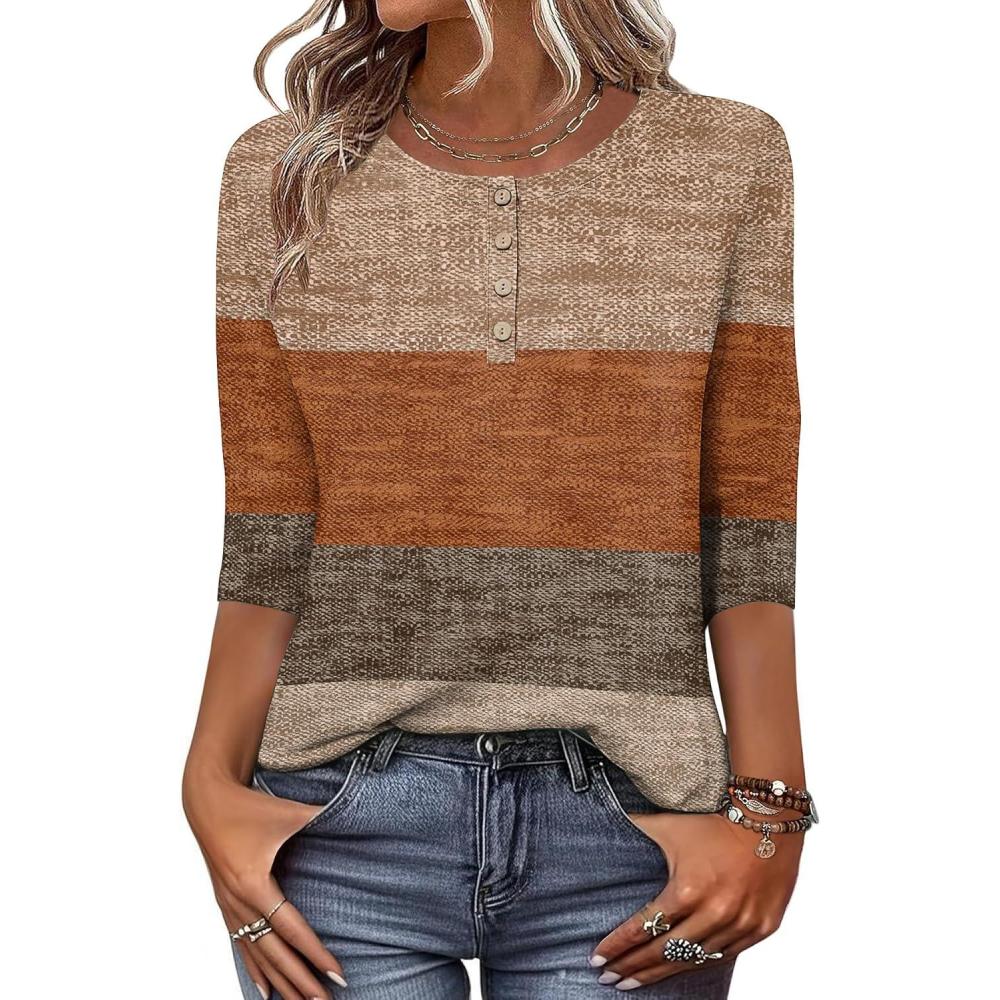 imageZeagoo 34 Length Sleeve Women Tops Crew Neck Blouses Dressy Casual Summer T Shirts Loose Fit Business Work ClothesJh398geometric