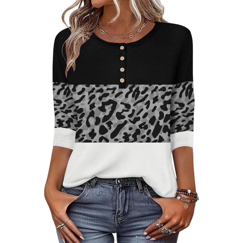 imageZeagoo 34 Length Sleeve Women Tops Crew Neck Blouses Dressy Casual Summer T Shirts Loose Fit Business Work ClothesJh519color Block