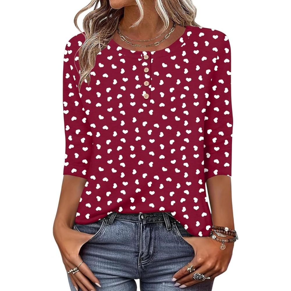 imageZeagoo 34 Length Sleeve Women Tops Crew Neck Blouses Dressy Casual Summer T Shirts Loose Fit Business Work ClothesKt52red Love