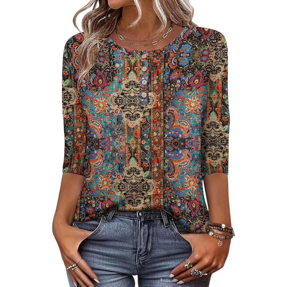 imageZeagoo 34 Length Sleeve Women Tops Crew Neck Blouses Dressy Casual Summer T Shirts Loose Fit Business Work ClothesMz721
