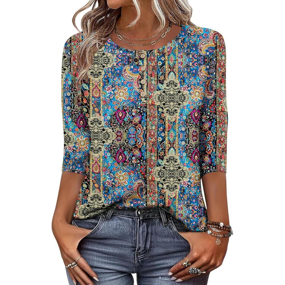 imageZeagoo 34 Length Sleeve Women Tops Crew Neck Blouses Dressy Casual Summer T Shirts Loose Fit Business Work ClothesMz779