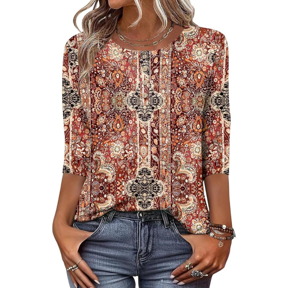 imageZeagoo 34 Length Sleeve Women Tops Crew Neck Blouses Dressy Casual Summer T Shirts Loose Fit Business Work ClothesMz896