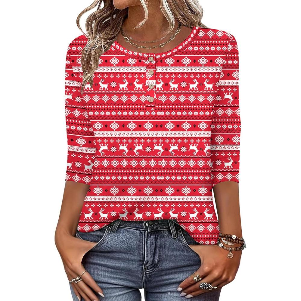 imageZeagoo 34 Length Sleeve Women Tops Crew Neck Blouses Dressy Casual Summer T Shirts Loose Fit Business Work ClothesSd142red