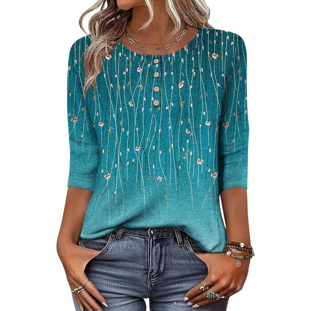 imageZeagoo 34 Length Sleeve Women Tops Crew Neck Blouses Dressy Casual Summer T Shirts Loose Fit Business Work ClothesXh363green