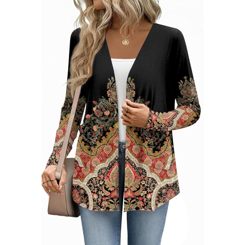 imageZeagoo Lightweight Cardigan for Women 2026 Long Sleeve Open Front Casual Cardigans with PocketsMz933