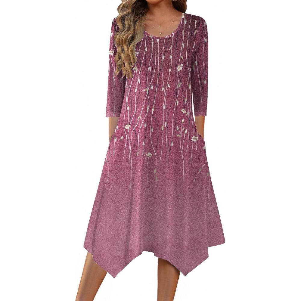 imageZeagoo Midi Dresses Women 2026 Spring Dress 34 Sleeve Casual Dresses with Pockets A Line Summer Beach SundressFloral Purple