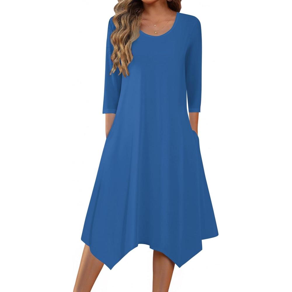 imageZeagoo Midi Dresses Women 2026 Spring Dress 34 Sleeve Casual Dresses with Pockets A Line Summer Beach SundressNavy