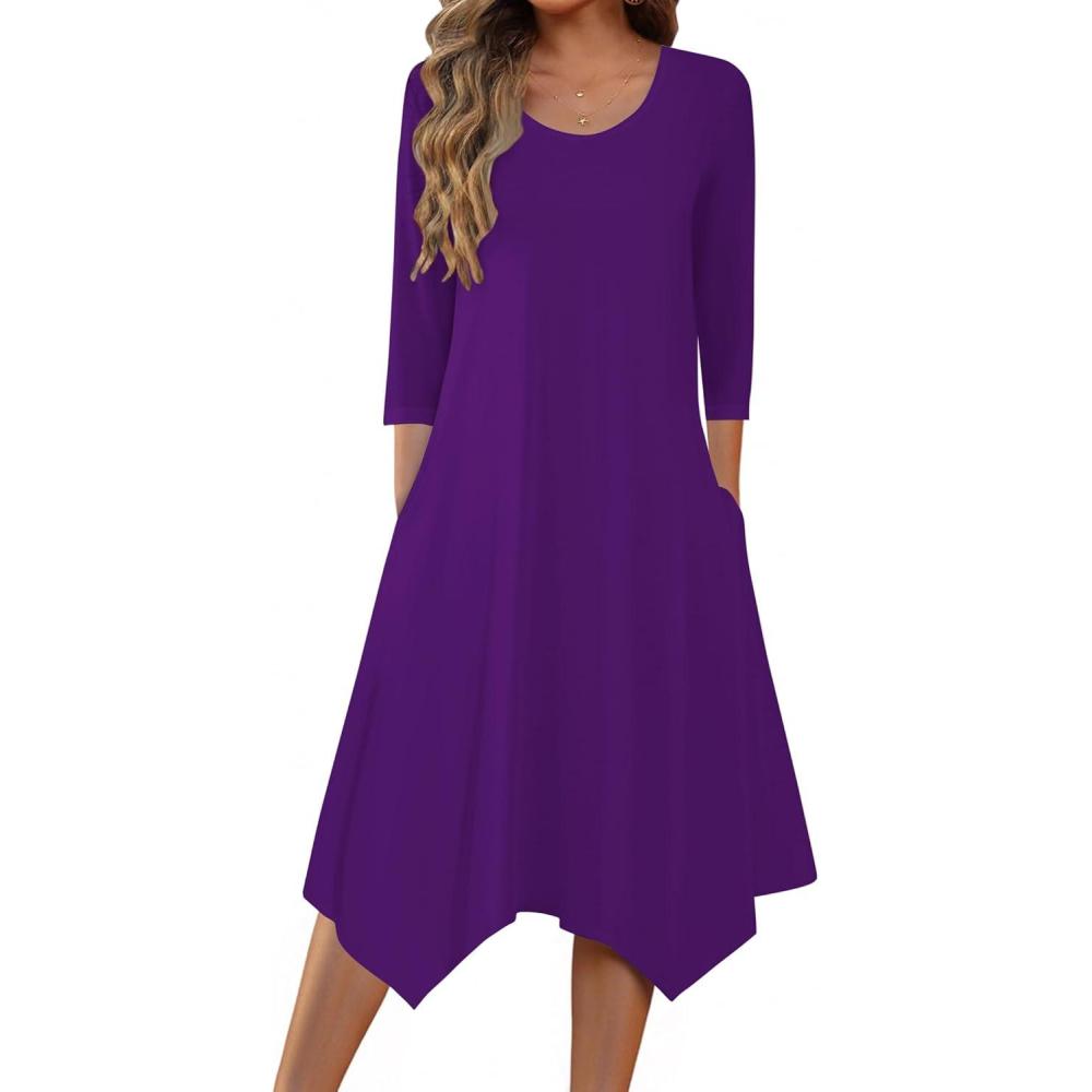 imageZeagoo Midi Dresses Women 2026 Spring Dress 34 Sleeve Casual Dresses with Pockets A Line Summer Beach SundressPurple
