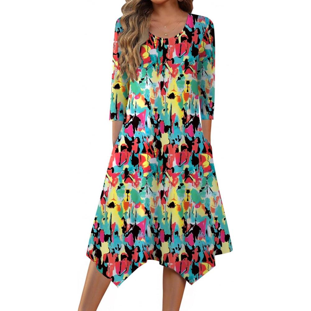 imageZeagoo Midi Dresses Women 2026 Spring Dress 34 Sleeve Casual Dresses with Pockets A Line Summer Beach SundressRed Blue