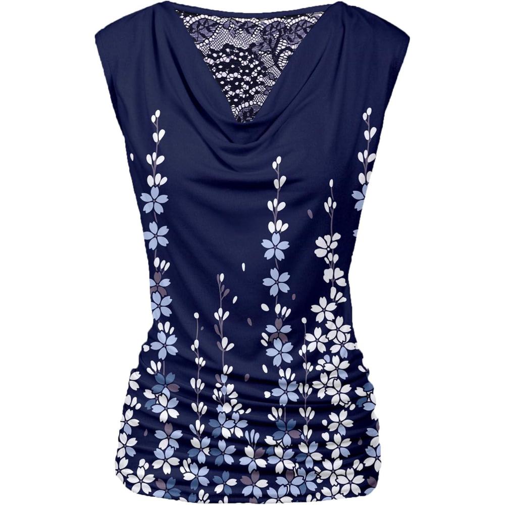 imageZeagoo Tank Top for Women Trendy Going Out Tops Sleeveless Shirts Ruched Business Casual Basic Tunic TopsFloral Navy