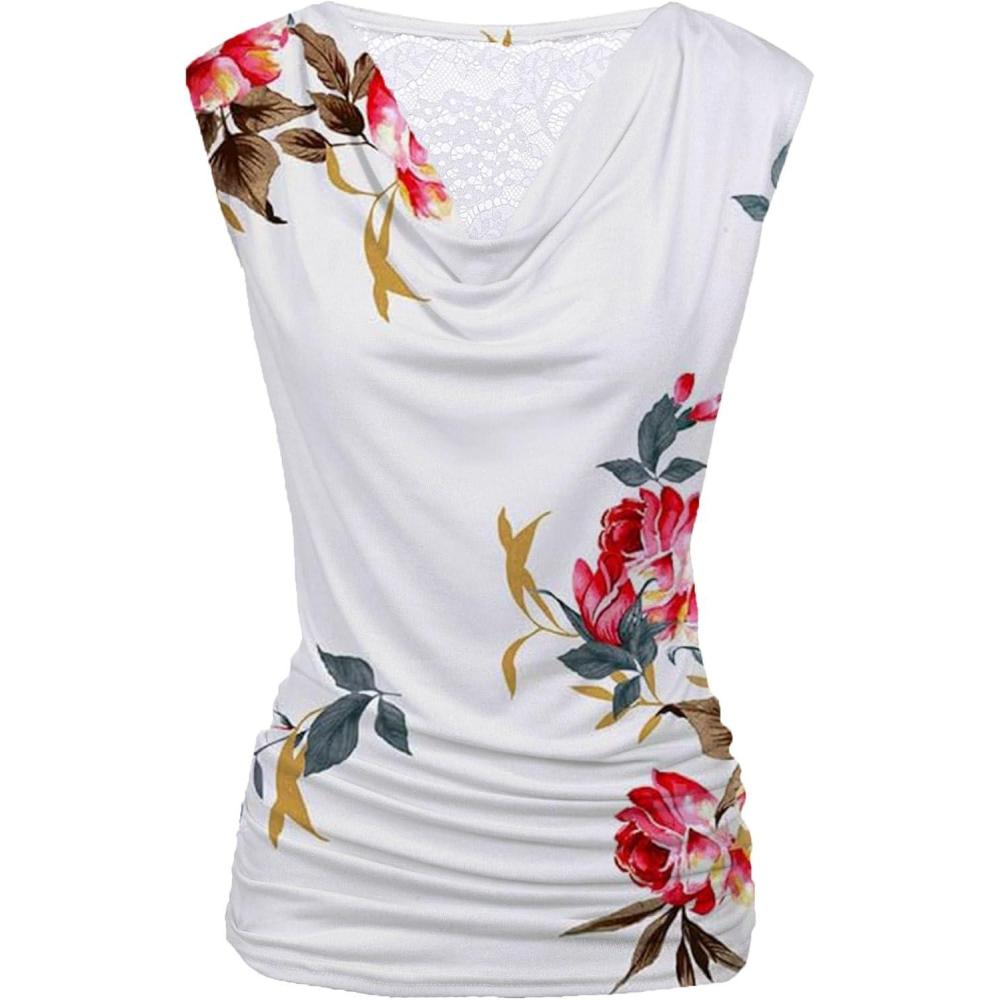 imageZeagoo Tank Top for Women Trendy Going Out Tops Sleeveless Shirts Ruched Business Casual Basic Tunic TopsFloral White