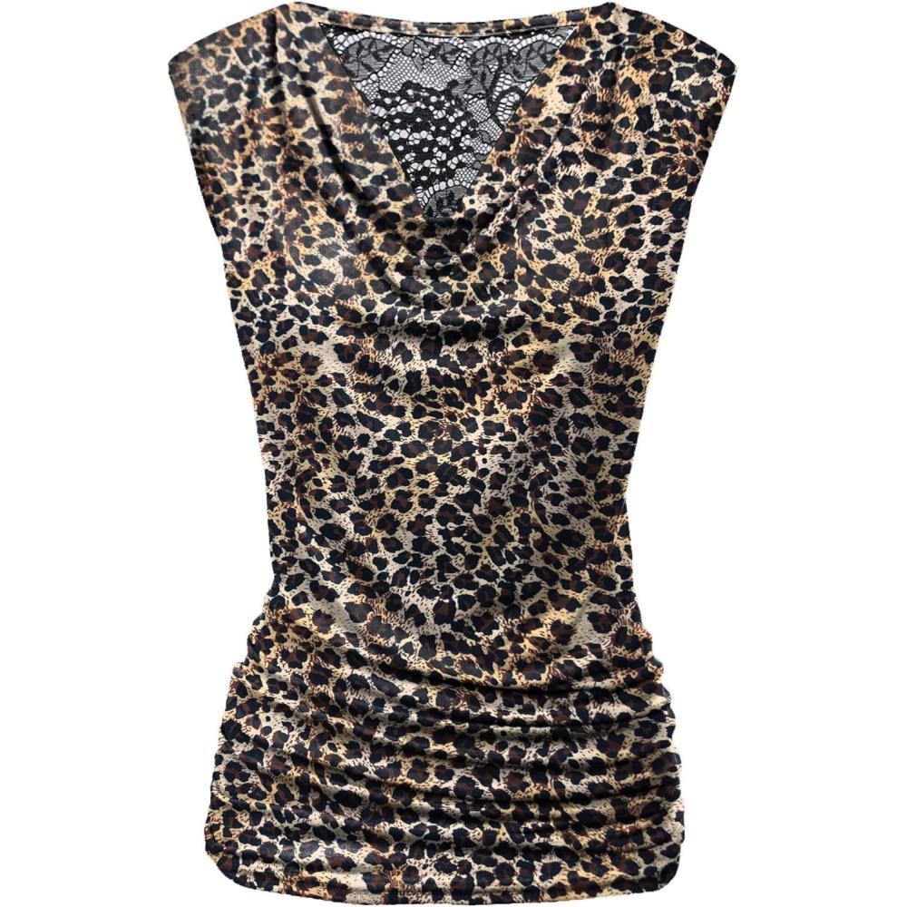imageZeagoo Tank Top for Women Trendy Going Out Tops Sleeveless Shirts Ruched Business Casual Basic Tunic TopsLeopard Print