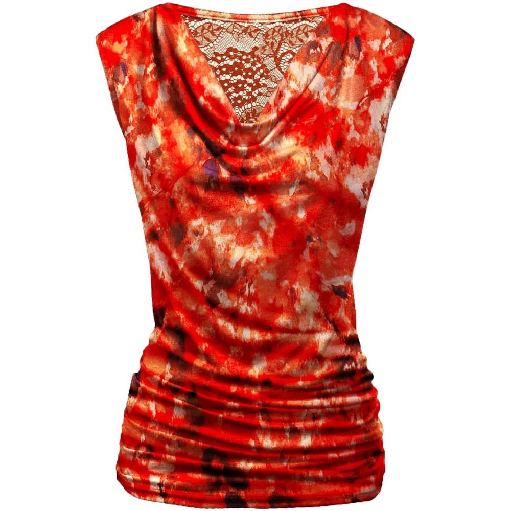 imageZeagoo Tank Top for Women Trendy Going Out Tops Sleeveless Shirts Ruched Business Casual Basic Tunic TopsOrange Painting