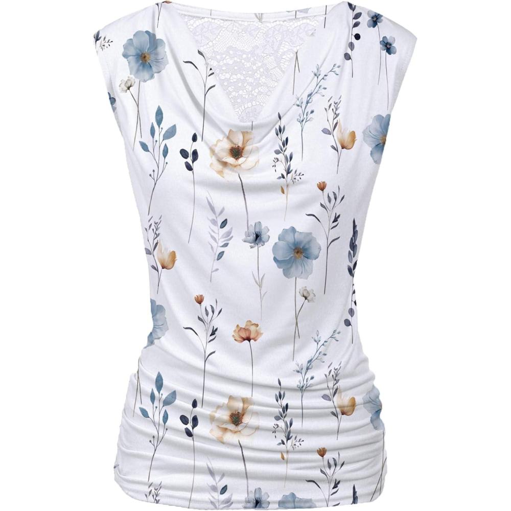 imageZeagoo Tank Top for Women Trendy Going Out Tops Sleeveless Shirts Ruched Business Casual Basic Tunic TopsWhite Pink Floral