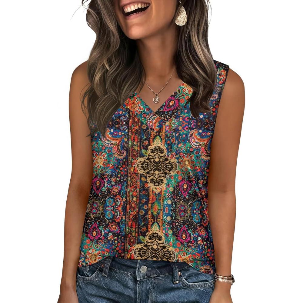 imageZeagoo Tank Top for Women V Neck Loose Fit Sleeveless Summer Tops Business Casual Outfits Dressy Blouses Shirts01 Multicolor 721
