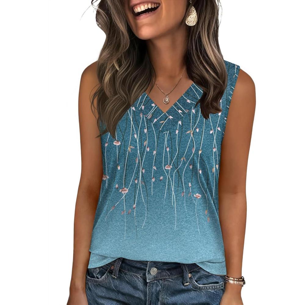 imageZeagoo Tank Top for Women V Neck Loose Fit Sleeveless Summer Tops Business Casual Outfits Dressy Blouses ShirtsLeafxh363