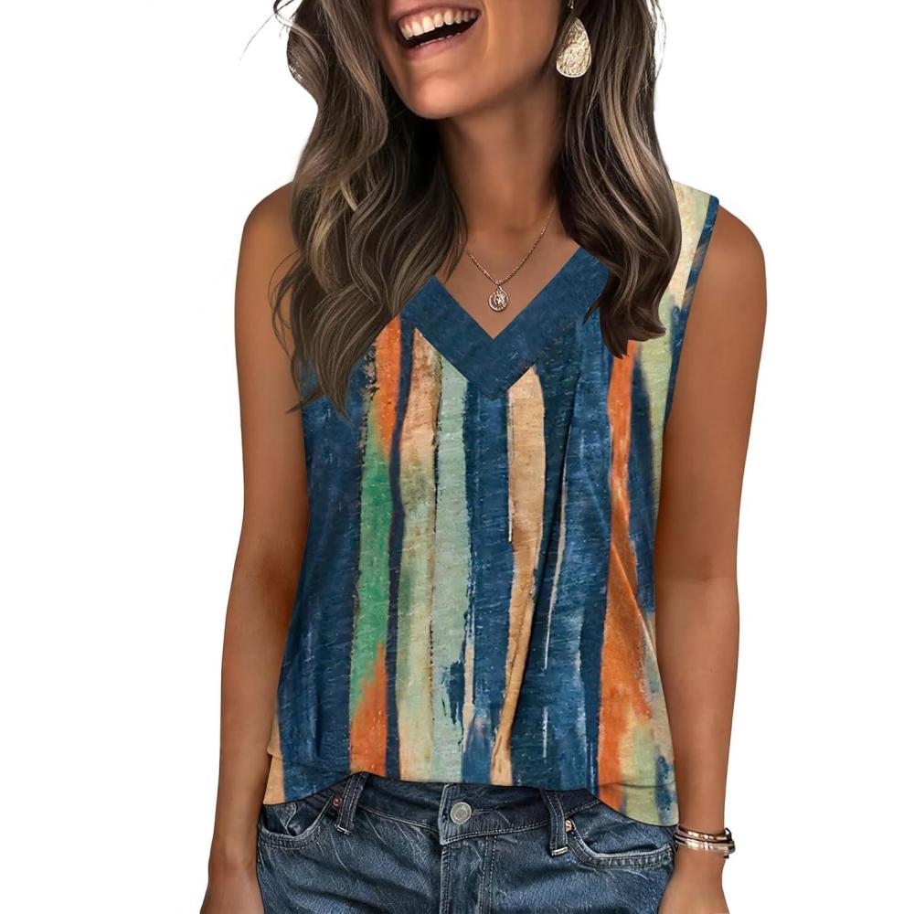 imageZeagoo Tank Top for Women V Neck Loose Fit Sleeveless Summer Tops Business Casual Outfits Dressy Blouses ShirtsMulticolor 289