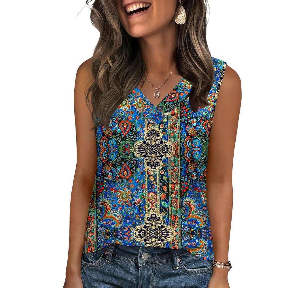 imageZeagoo Tank Top for Women V Neck Loose Fit Sleeveless Summer Tops Business Casual Outfits Dressy Blouses ShirtsMulticolor 779