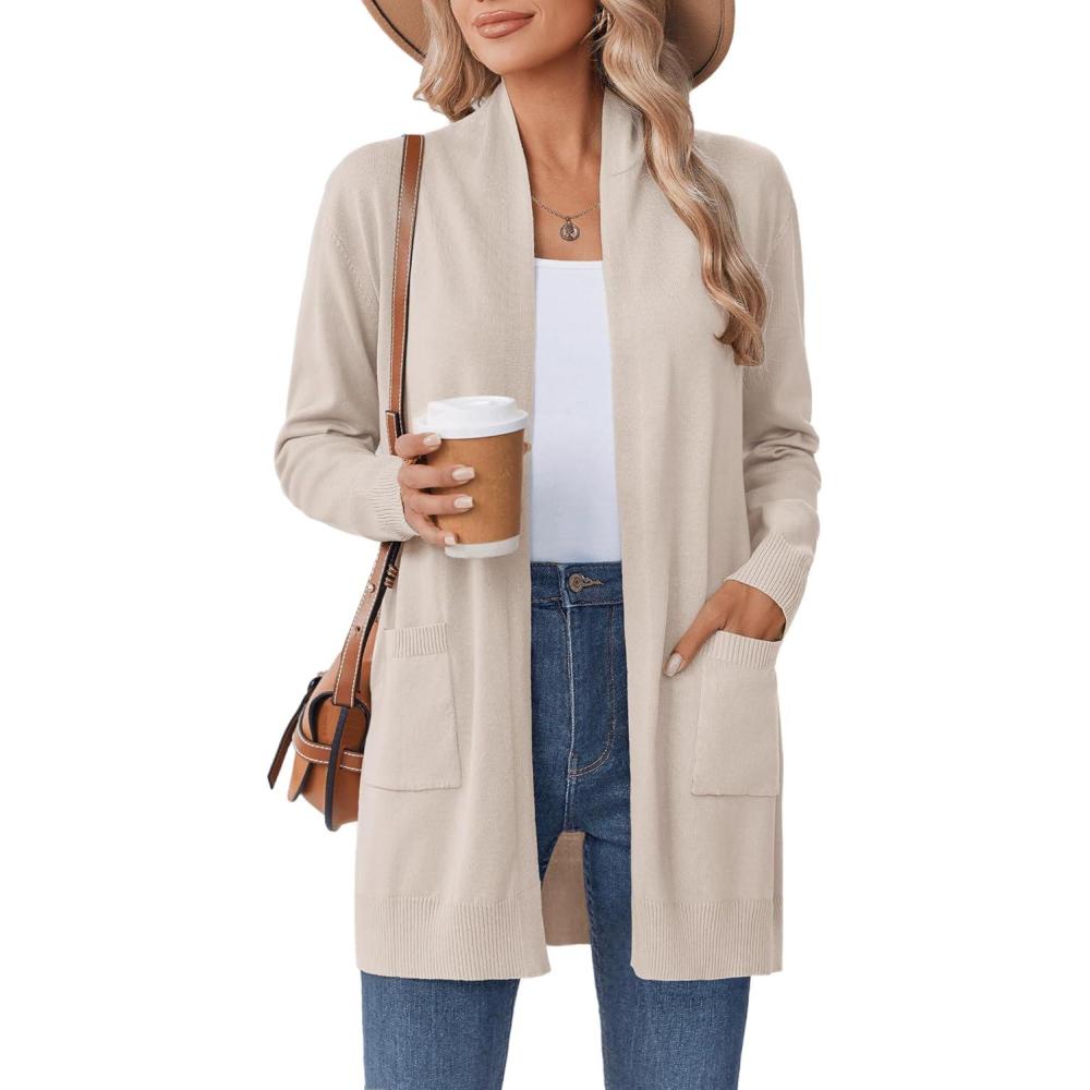 imageZeagoo Women Long Cardigan Sweaters Lightweight Open Front Duster Knit Fashion Sweater Coats Trendy Cardigans with PocketBeige
