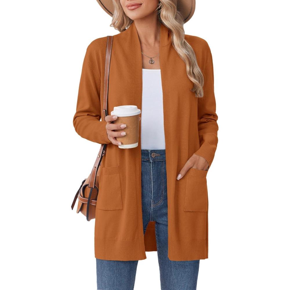 imageZeagoo Women Long Cardigan Sweaters Lightweight Open Front Duster Knit Fashion Sweater Coats Trendy Cardigans with PocketOrange