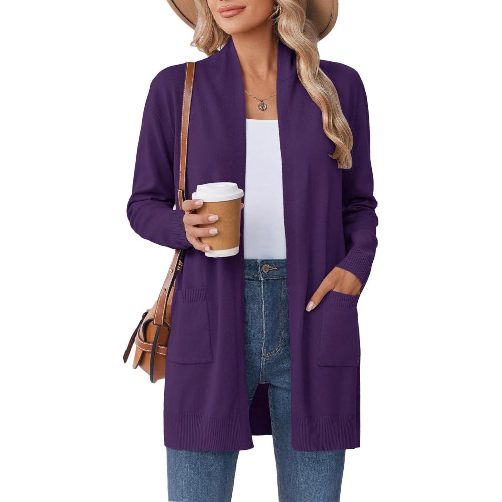 imageZeagoo Women Long Cardigan Sweaters Lightweight Open Front Duster Knit Fashion Sweater Coats Trendy Cardigans with PocketPurple