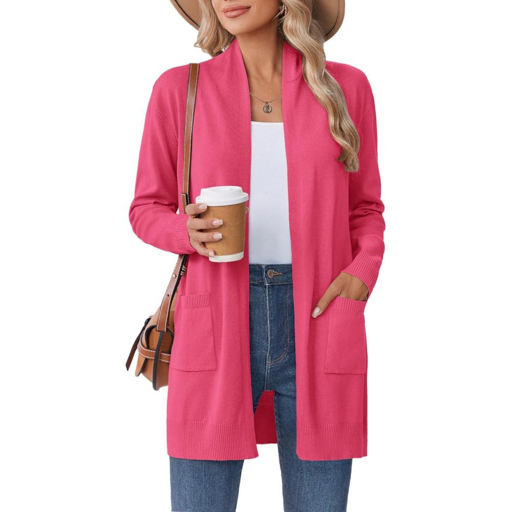 imageZeagoo Women Long Cardigan Sweaters Lightweight Open Front Duster Knit Fashion Sweater Coats Trendy Cardigans with PocketRose