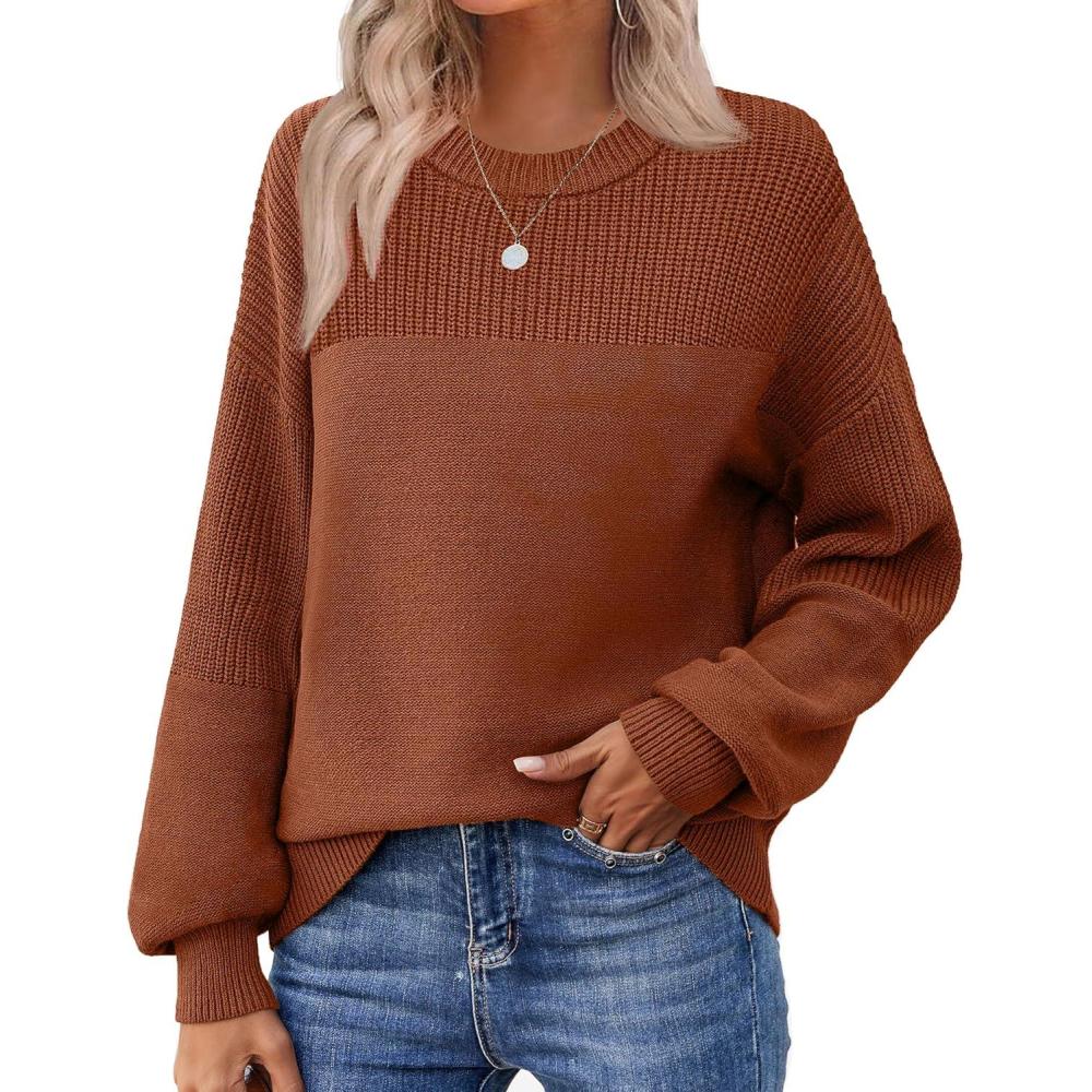 imageZeagoo Womens 2026 Fall Chunky Knit Sweater Oversized Crewneck Long Sleeve Winter Cotton Pullover Sweaters Jumper TopsCaramel