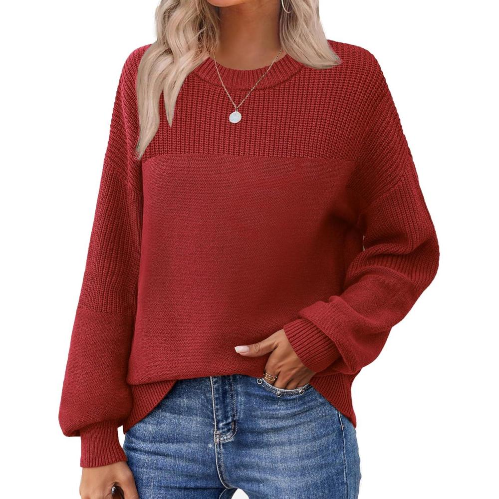 imageZeagoo Womens 2026 Fall Chunky Knit Sweater Oversized Crewneck Long Sleeve Winter Cotton Pullover Sweaters Jumper TopsRed