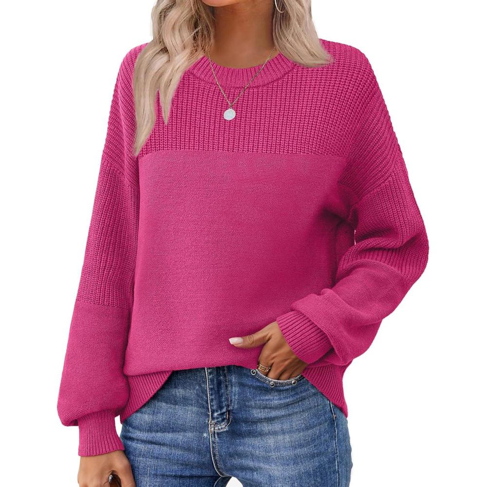 imageZeagoo Womens 2026 Fall Chunky Knit Sweater Oversized Crewneck Long Sleeve Winter Cotton Pullover Sweaters Jumper TopsRose