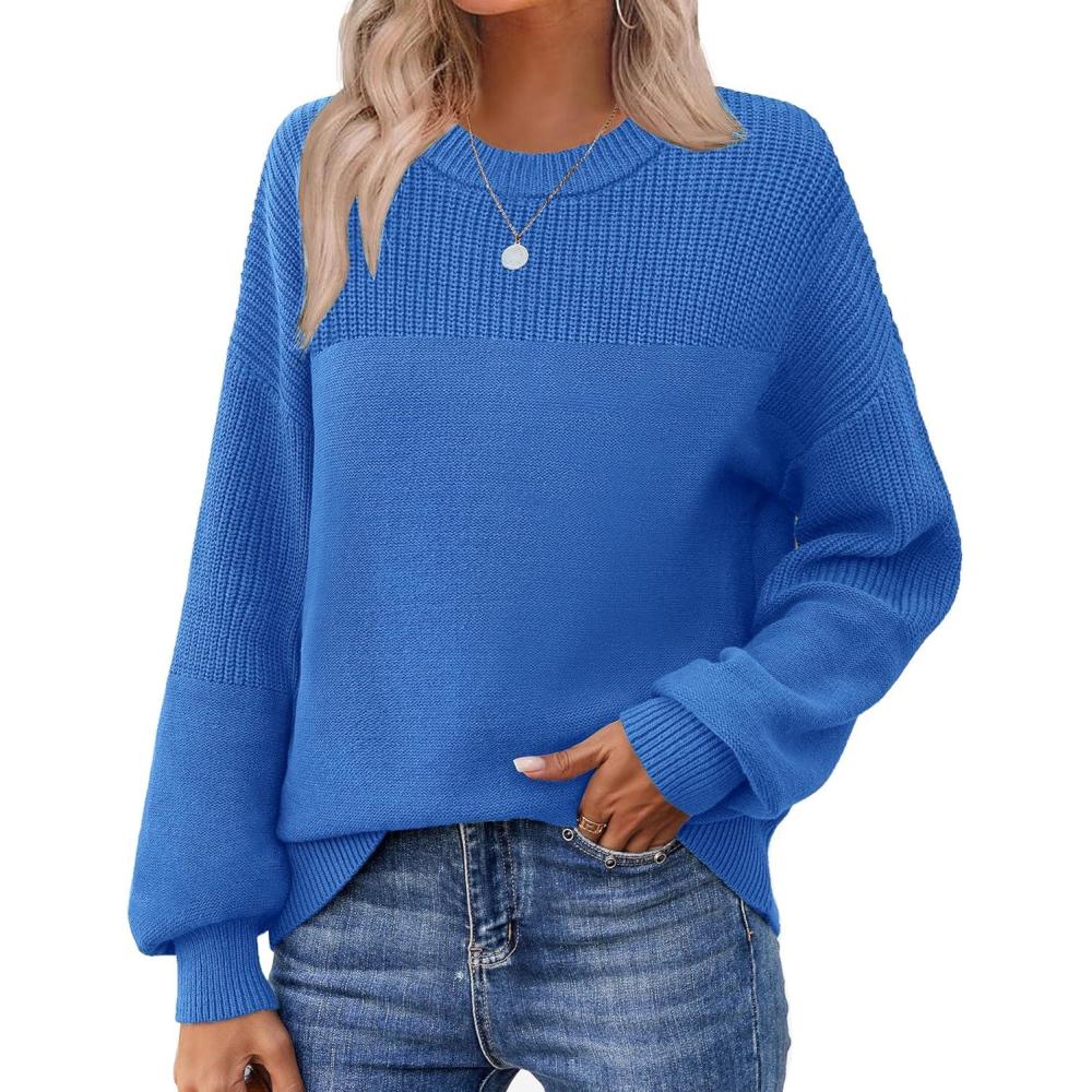 imageZeagoo Womens 2026 Fall Chunky Knit Sweater Oversized Crewneck Long Sleeve Winter Cotton Pullover Sweaters Jumper TopsSky Blue