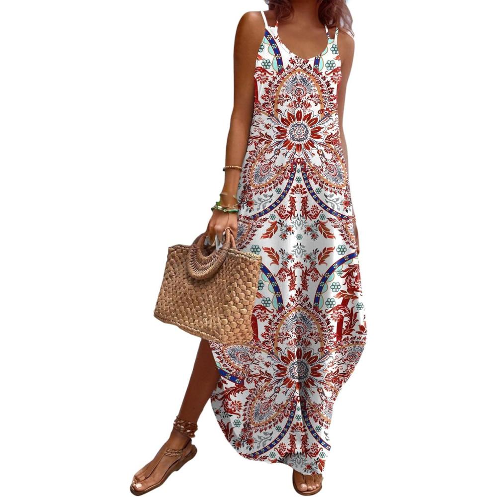 imageZeagoo Womens Casual Sundress Summer Maxi Sleeveless V Neck Split Boho Beach Dress Travel Vacation Dress with PocketsColorful Flora1