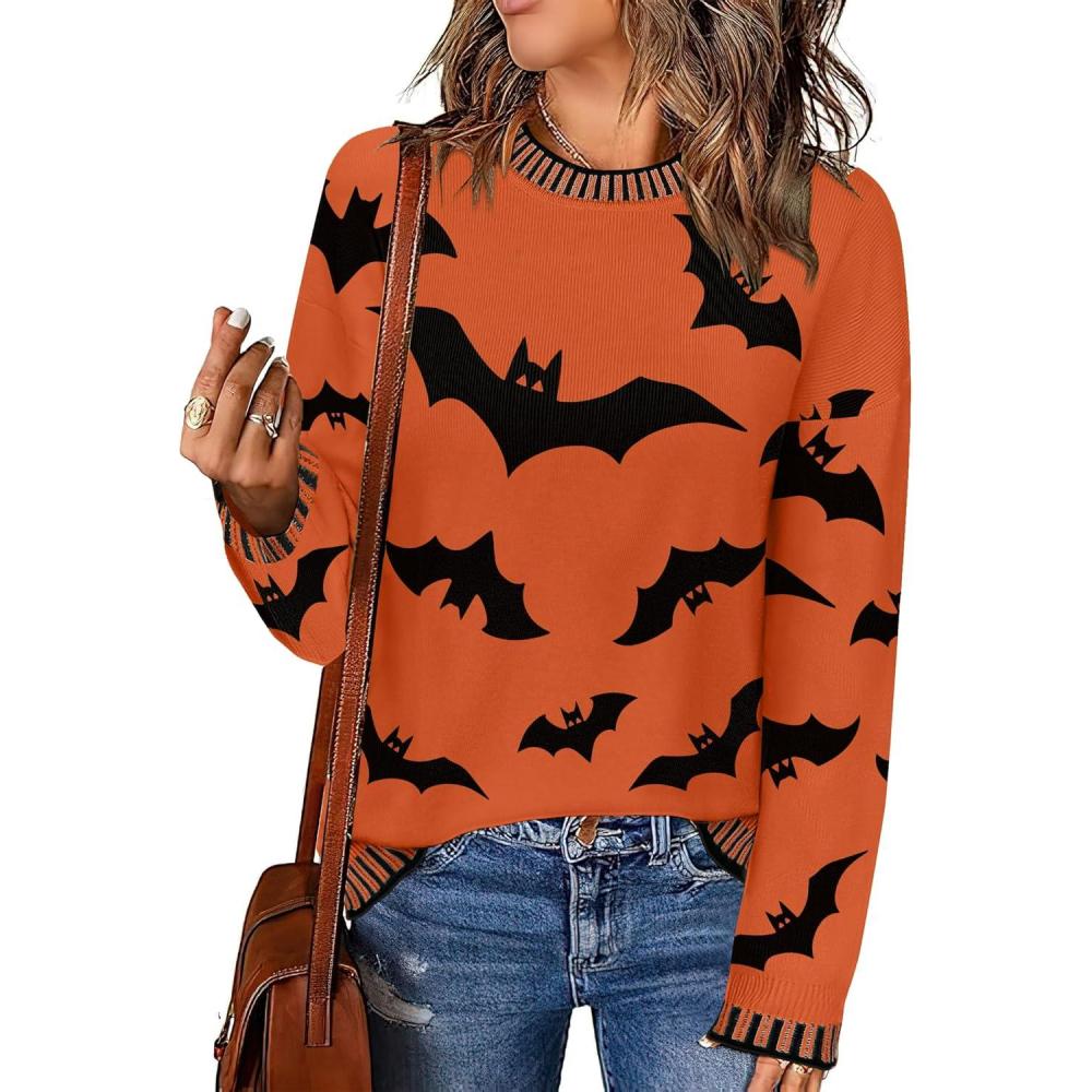 imageZeagoo Womens Crewneck Pullover Sweater Long Sleeve Knit Side Slit 2025 Fall Winter Sweater TopsPumpkin