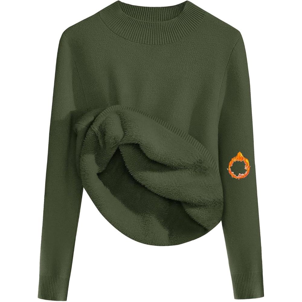 imageZeagoo Womens Fleece Sherpa Lined Sweater Mock Neck Long Sleeve Thermal Shirt 2026 Fall Winter Fuzzy Knit Jumper Tops SXXLArmy Green