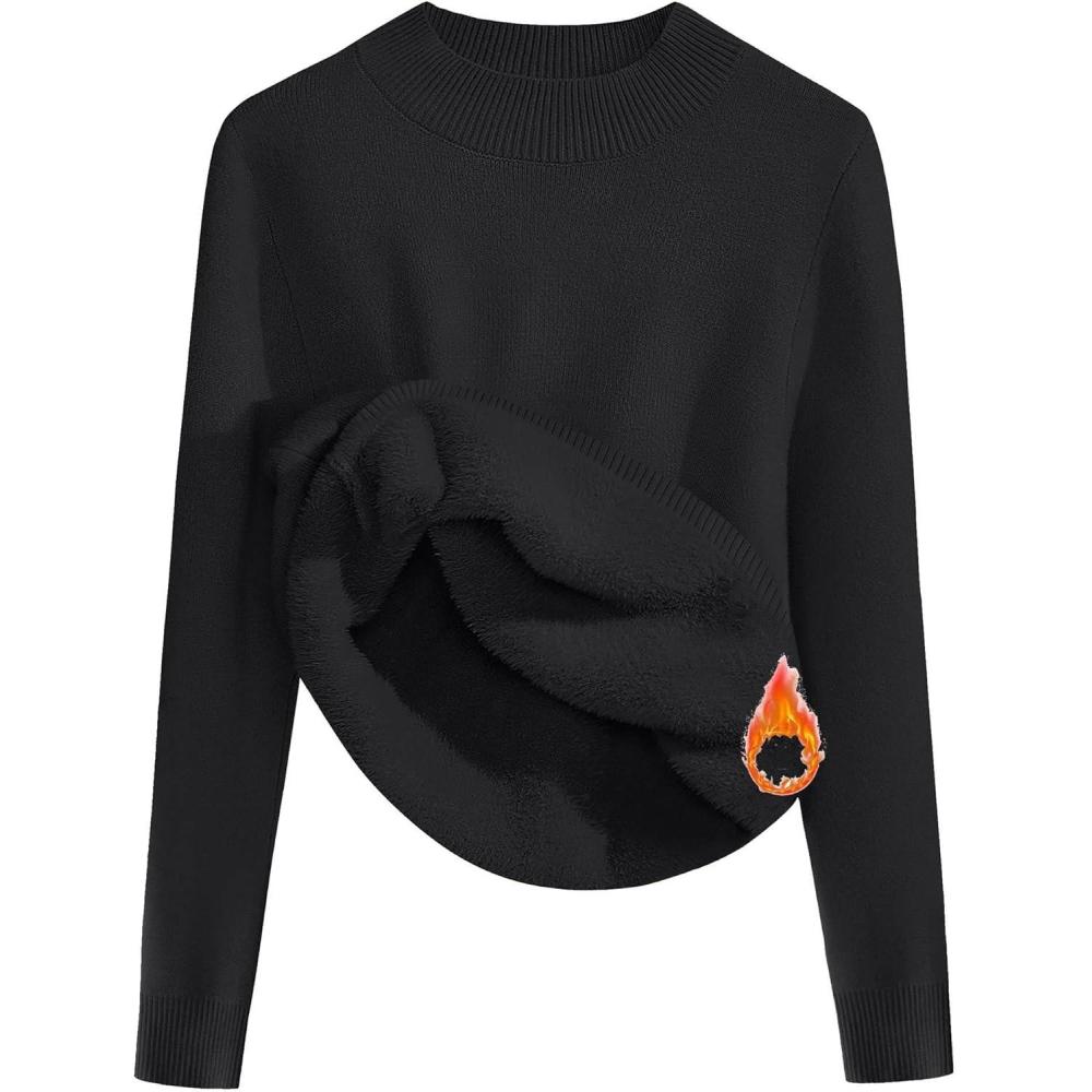 imageZeagoo Womens Fleece Sherpa Lined Sweater Mock Neck Long Sleeve Thermal Shirt 2026 Fall Winter Fuzzy Knit Jumper Tops SXXLBlack