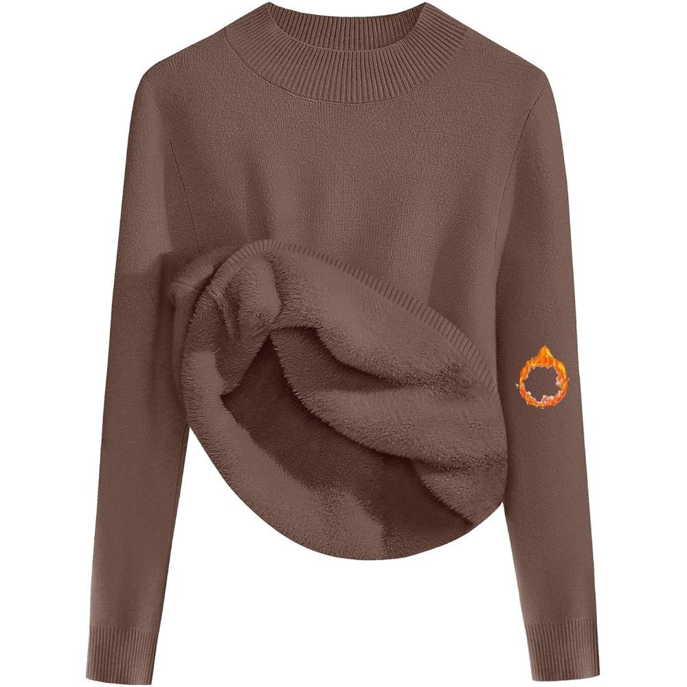 imageZeagoo Womens Fleece Sherpa Lined Sweater Mock Neck Long Sleeve Thermal Shirt 2026 Fall Winter Fuzzy Knit Jumper Tops SXXLCoffee