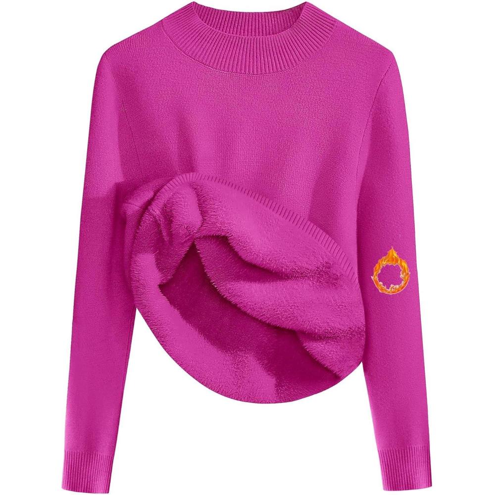 imageZeagoo Womens Fleece Sherpa Lined Sweater Mock Neck Long Sleeve Thermal Shirt 2026 Fall Winter Fuzzy Knit Jumper Tops SXXLHot Pink