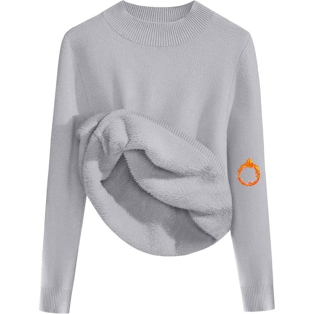 imageZeagoo Womens Fleece Sherpa Lined Sweater Mock Neck Long Sleeve Thermal Shirt 2026 Fall Winter Fuzzy Knit Jumper Tops SXXLLight Grey