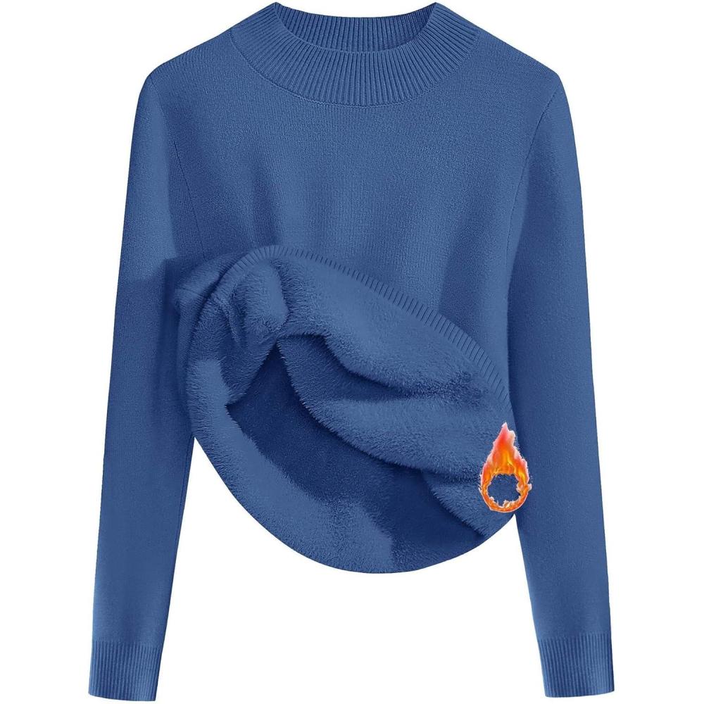 imageZeagoo Womens Fleece Sherpa Lined Sweater Mock Neck Long Sleeve Thermal Shirt 2026 Fall Winter Fuzzy Knit Jumper Tops SXXLNavy