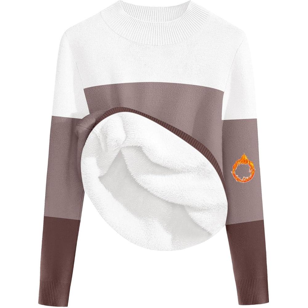 imageZeagoo Womens Fleece Sherpa Lined Sweater Mock Neck Long Sleeve Thermal Shirt 2026 Fall Winter Fuzzy Knit Jumper Tops SXXLWhite Khaki Brown