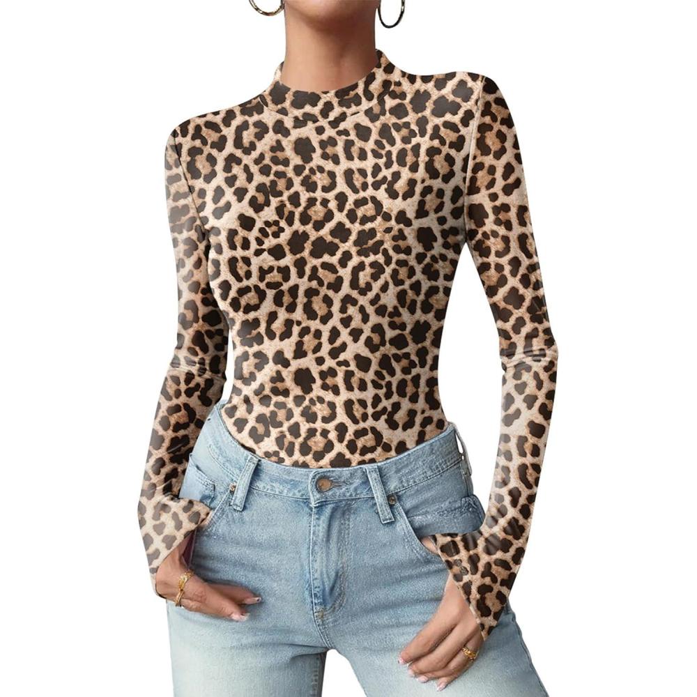 imageZeagoo Womens Floral Mesh Long Sleeve Tops See Through Going Out Blouses Mock Neck Sheer Party Outfits Shirts SXXLAn564