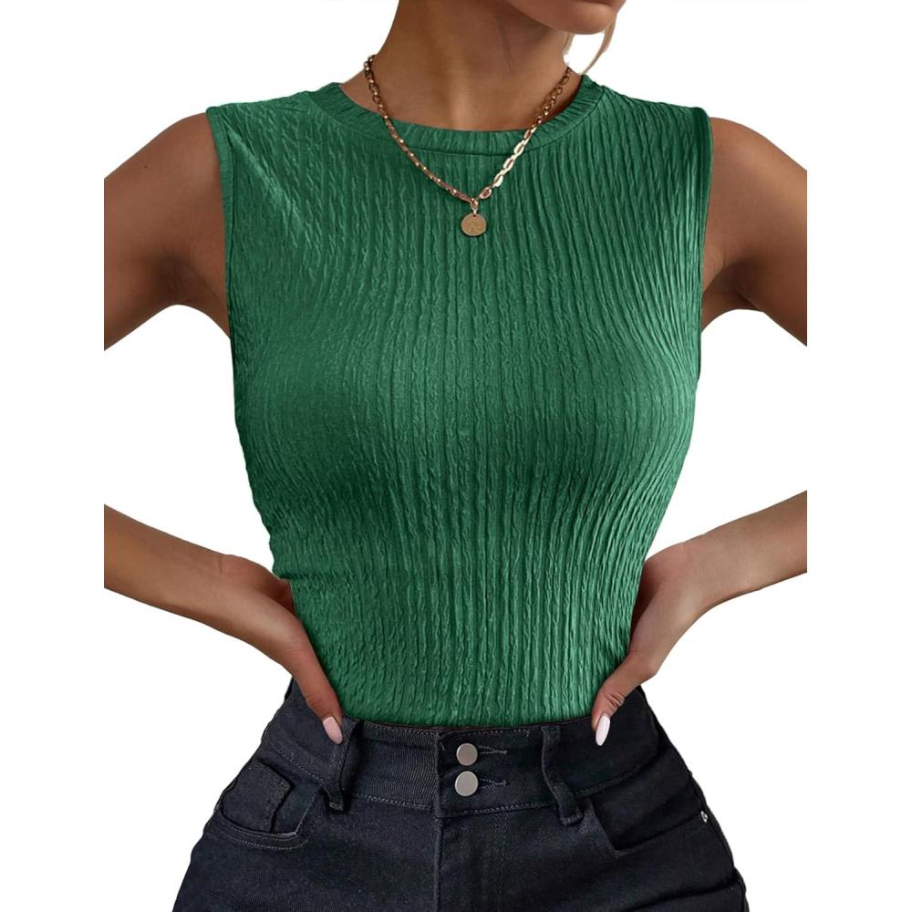 imageZeagoo Womens High Neck Tank Top 2026 Summer Casual Ribbed Knit Slim Fitted Basic Textured Sleeveless ShirtsGreen