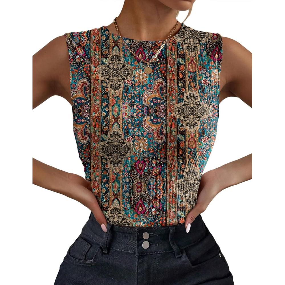 imageZeagoo Womens High Neck Tank Top 2026 Summer Casual Ribbed Knit Slim Fitted Basic Textured Sleeveless ShirtsMz721