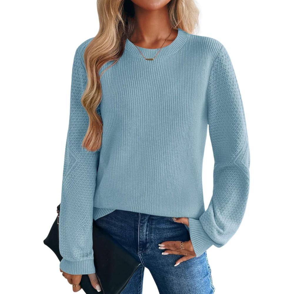 imageZeagoo Womens Sweaters 2026 Fashion Fall Tops Crew Neck Long Sleeve Knit Pullover Sweater SXXLBlue